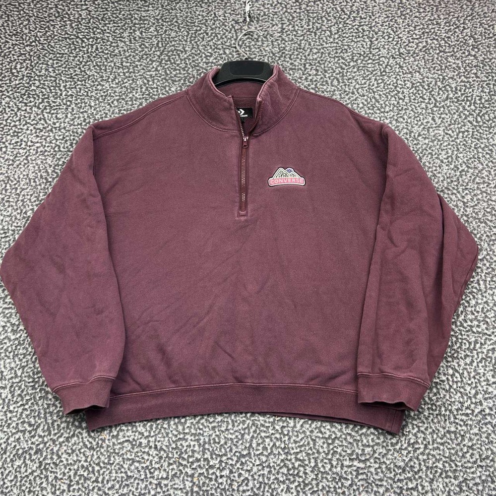 Converse Sweatshirt Women Medium Maroon Quarter Zip Pullover Mountain Patch